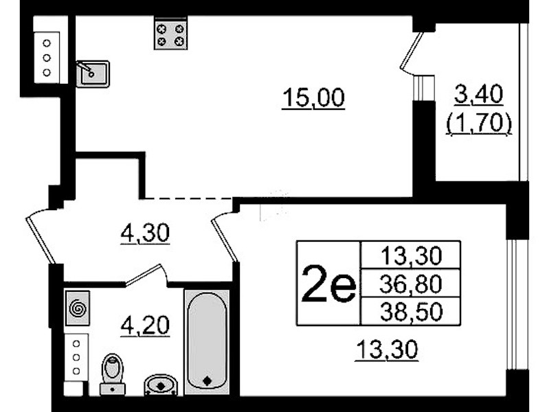 1-комнатная квартира 38.5 м², 5/9 эт., ЖК «А101 Лаголово»